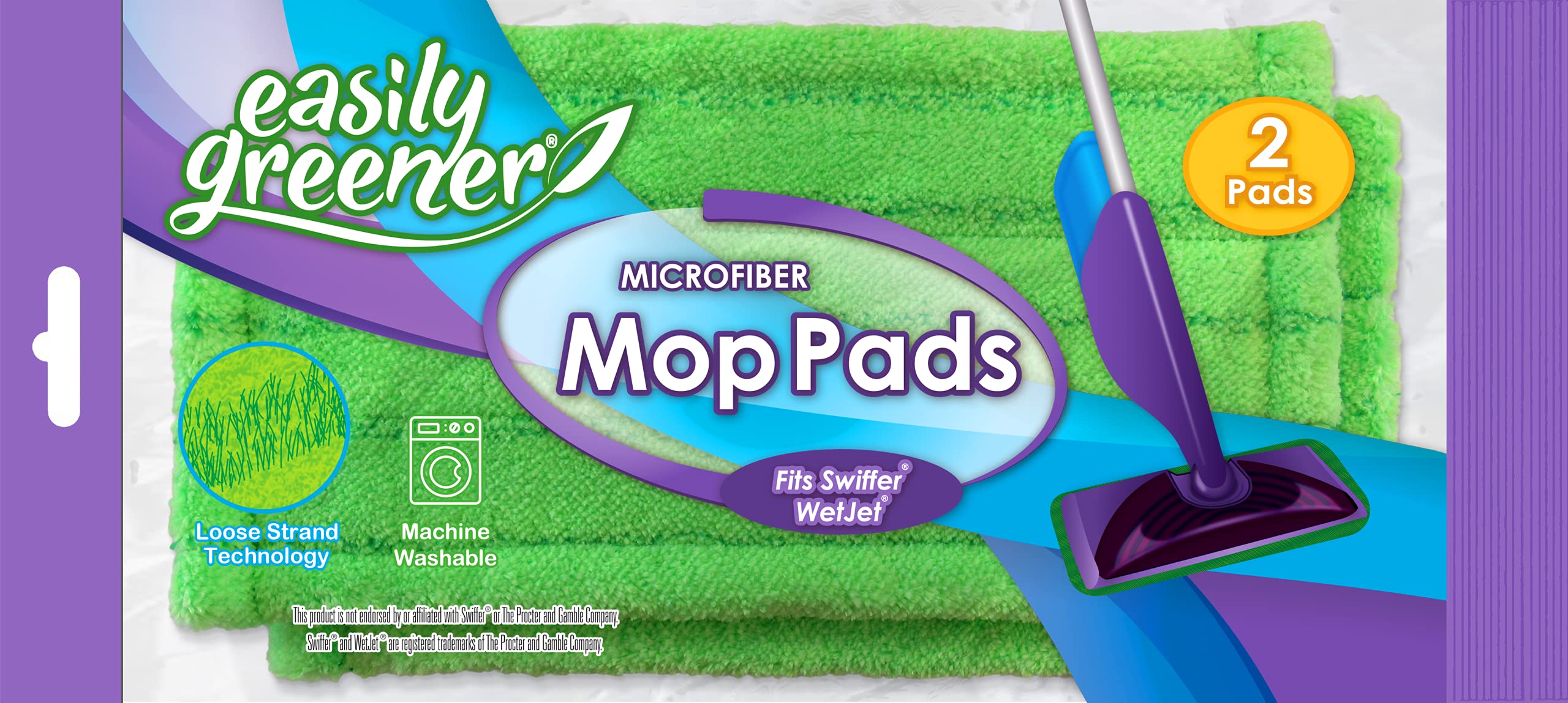 Book Cover Swiffer WetJet Compatible, Microfiber Mop Pads by Easily Greener, Reusable Refills, Fits Wet Jet, 2 Count