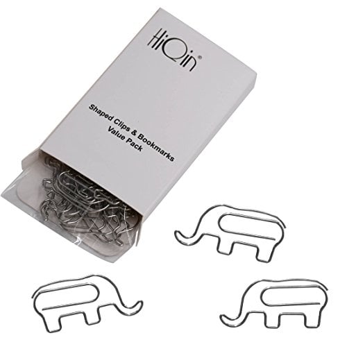 Book Cover HiQin Cute Bookmarks Paper Clips Elephant (Value Refill Pack) - Funny Office Supplies