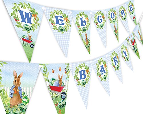 Book Cover Peter Rabbit Welcome Baby Banner Pennant - Baby Shower Decoration