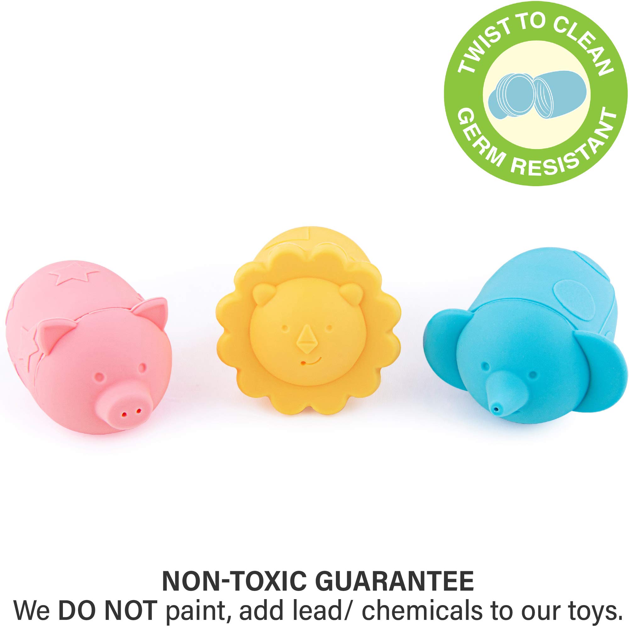 Book Cover Giggles & Pebbles Silicone Pop-Squirt Bath Toy – BPA, PVC, Phthalate, Latex Free - Shower Toys (3pc) with Storage Bag for Infant Baby Toddler Boys and Girls