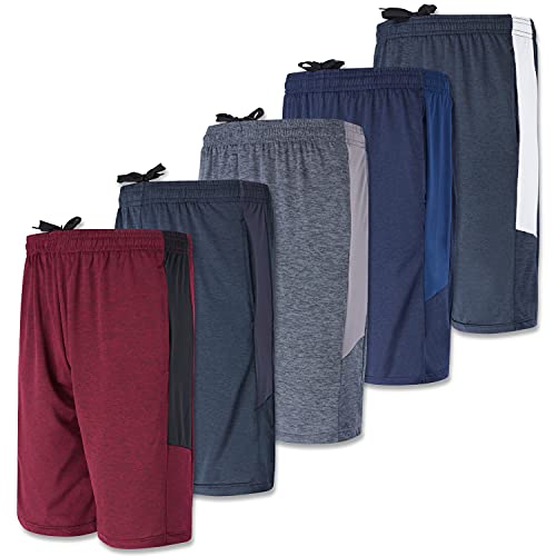 Book Cover 5 Pack:Men's Dry-Fit Sweat Resistant Active Athletic Performance Shorts