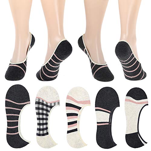 Book Cover Womens 5 Pack Thin Casual No Show Socks Non Slip Flat Boat Line Low Cut