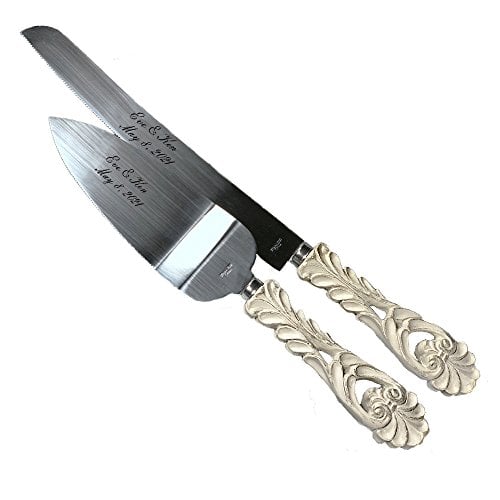 Book Cover FASHIONCRAFT 2464 Vintage Baroque Design Antique Ivory Server and Cake Knife Set with Stainless Steel Blades – Wedding Favor, One Size