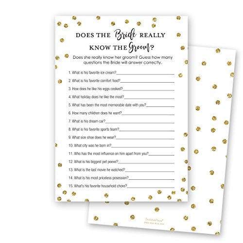 Book Cover 24 cnt How Well Does Bride Know Groom Bridal Shower Game (Faux Gold on White)