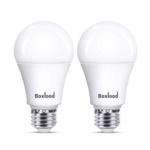 Book Cover Dusk to Dawn A19 LED Light Bulb, Automatic On/Off, Built-in Light Sensor, 9W (60W Equivalent), 600 Lumen, 3000K Warm White, E26 Base Indoor Outdoor Security Night Lighting, 2 Pack by Boxlood