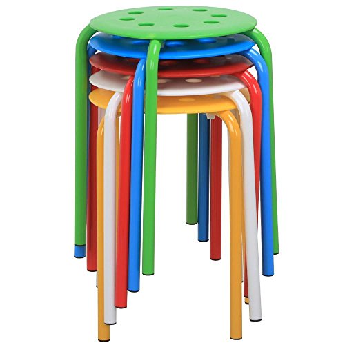 Book Cover Yaheetech 17.3in Plastic Stack Stools Portable Stackable Bar Stools Colorful School Classroom Stools Chairs for Kids Children Students Round Stools Pack of 5
