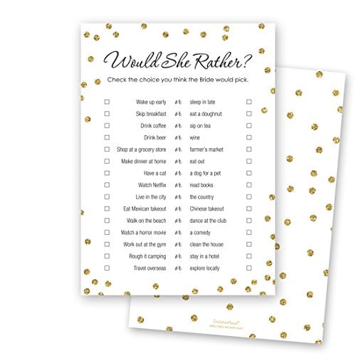 Book Cover 24 cnt Would She Rather Bridal Shower Game (Faux Gold on White)