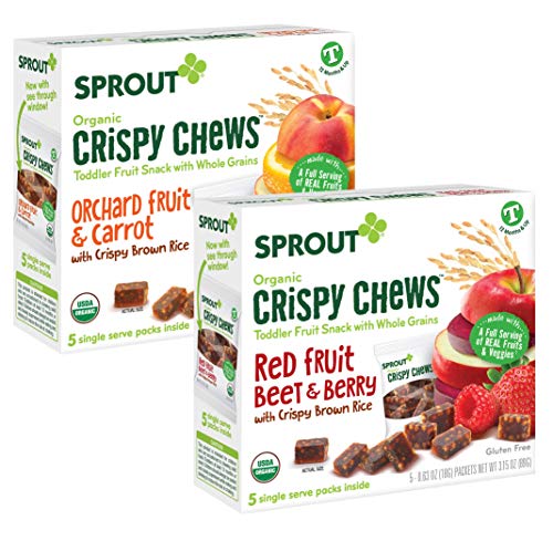Book Cover Sprout Organic Baby Food Toddler Snacks Crispy Chews, Red Fruit Beet & Berry and Orchard Fruit & Carrot, (Pack Of 4 - 2 Boxes On Each Flavor)