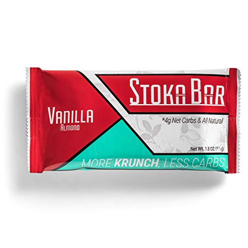 Book Cover Stoka Bars- Vanilla Almond | All Natural- Low Carb Energy Bar | 4g Net Carbs | 9g Protein | Keto Friendly | Packaging May Vary | 8 Count