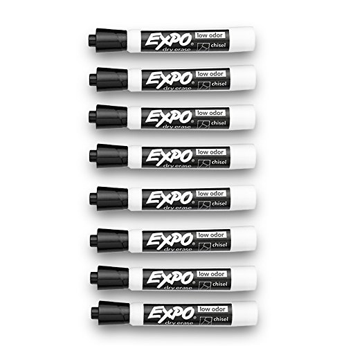Book Cover EXPO Black Dry Erase Markers, 8 Count Pack, Chisel Tip (Low-Odor)