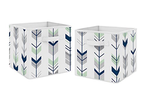 Book Cover Navy Blue and Mint Woodland Mod Arrow Foldable Fabric Storage Cube Bins Boxes Organizer Toys Kids Baby Childrens for Collection by Sweet Jojo Designs - Set of 2