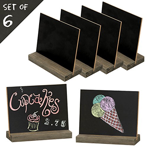 Book Cover MyGift Mini Tabletop Chalkboard Signs with Rustic Wood Stands, 5 x 6-inch, Set of 6