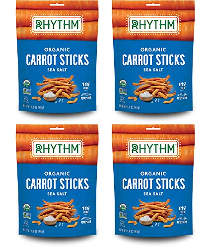 Book Cover Rhythm Superfoods Carrot Sticks, Sea Salt, Organic & Non-GMO, Vegan/Gluten-Free Snacks, 1.4 Oz, Pack of 4