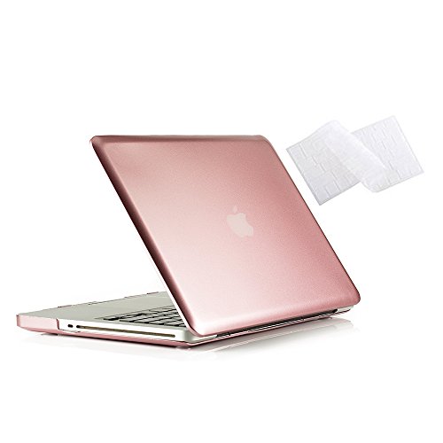 Book Cover RUBAN Case Compatible with MacBook Pro 13 inch 2012 2011 2010 2009 Release A1278, Plastic Hard Case Shell and Keyboard Cover for Older Version MacBook Pro 13 Inch with CD-ROM - Rose Gold