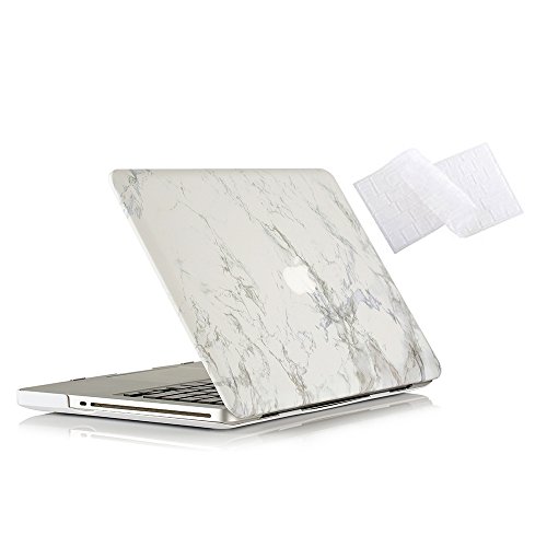 Book Cover RUBAN Case Compatible with MacBook Pro 13 inch 2012 2011 2010 2009 Release A1278, Plastic Hard Case Shell and Keyboard Cover for Older Version MacBook Pro 13 Inch with CD-ROM -White Marble