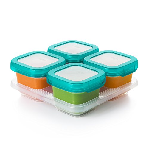 Book Cover OXO Tot Baby Blocks Food Storage Containers, Teal, 6 oz