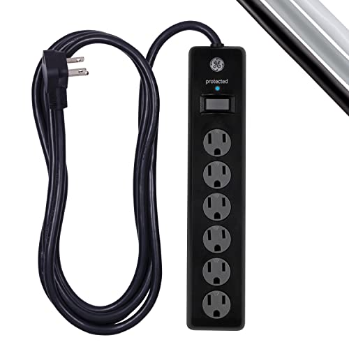 Book Cover GE 6-Outlet Surge Protector, 10 Ft Extension Cord, Power Strip, 600 Joules, Twist-to-Close Safety Covers, Protected Indicator Light, UL Listed, Black, 37442