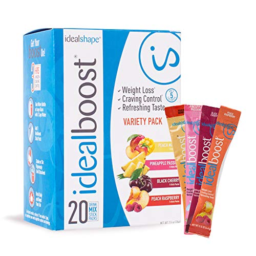 Book Cover IdealBoost, Weight Loss Drink Mix Packets, Variety Pack, w/Hunger Blocking and Energy Blends, 20 Servings...