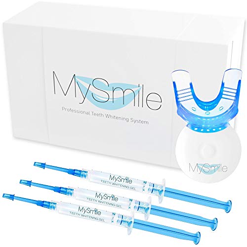 Book Cover MySmile Teeth Whitening Kit with LED Light, 3 Non-Sensitive Teeth Whitening Gel and Tray, Deluxe 10 Min Fast-Result Carbamide Peroxide Teeth Whitener, help Remove Teeth Stain from coffee, drinks, food