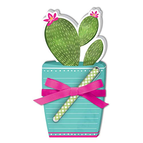 Book Cover Lady Jayne Potted Cactus Die-Cut Note Pad with Pen (11885)