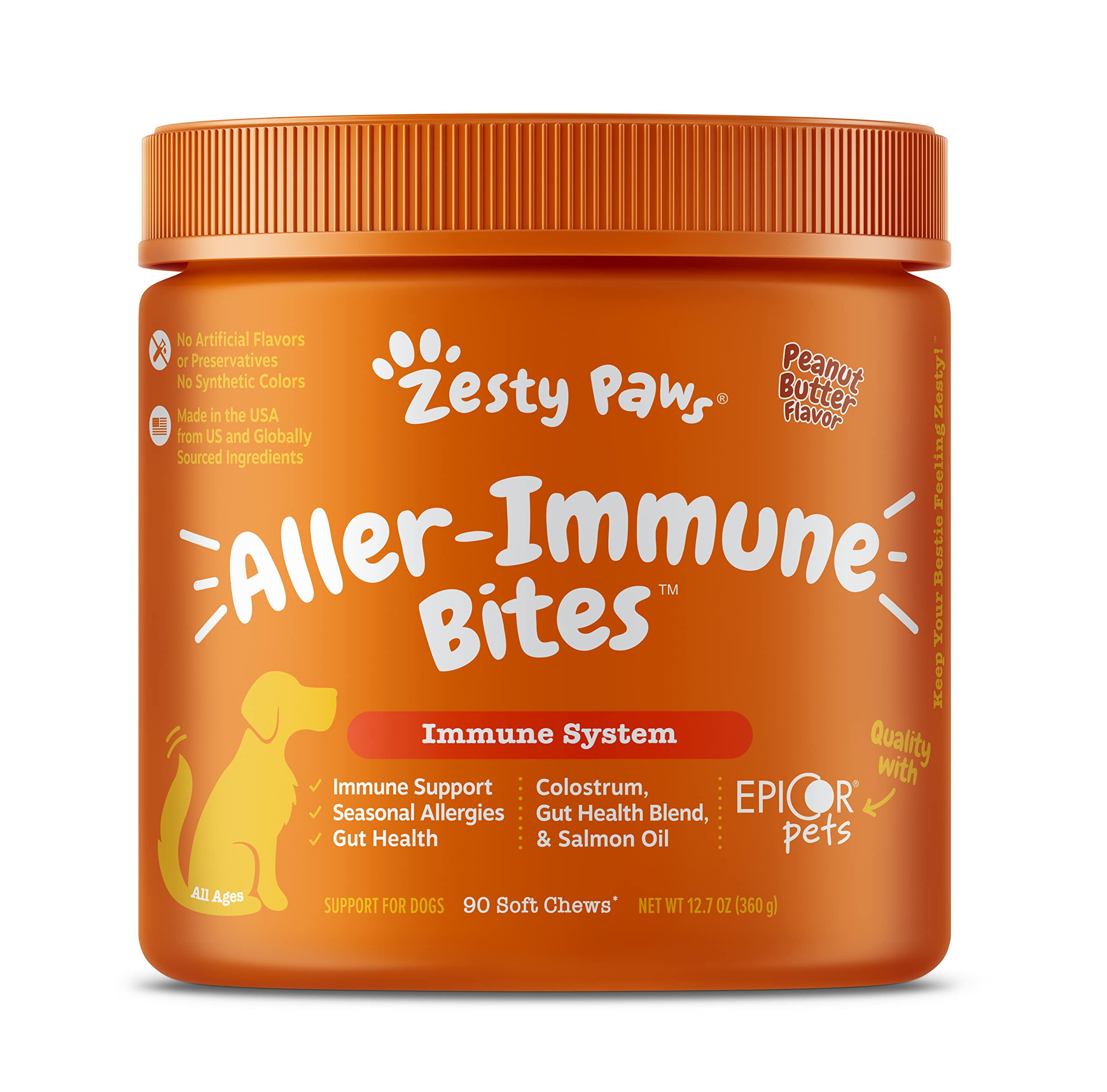 Book Cover Zesty Paws Allergy Immune Supplement for Dogs - with Omega 3 Salmon Fish Oil & EpiCor Pets + Probiotics for Seasonal Allergies - Peanut Butter Peanut Butter Dog