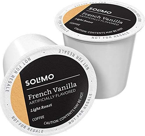 Book Cover Amazon Brand - 100 Ct. Solimo Light Roast Coffee Pods, French Vanilla Flavored, Compatible with Keurig 2.0 K-Cup Brewers