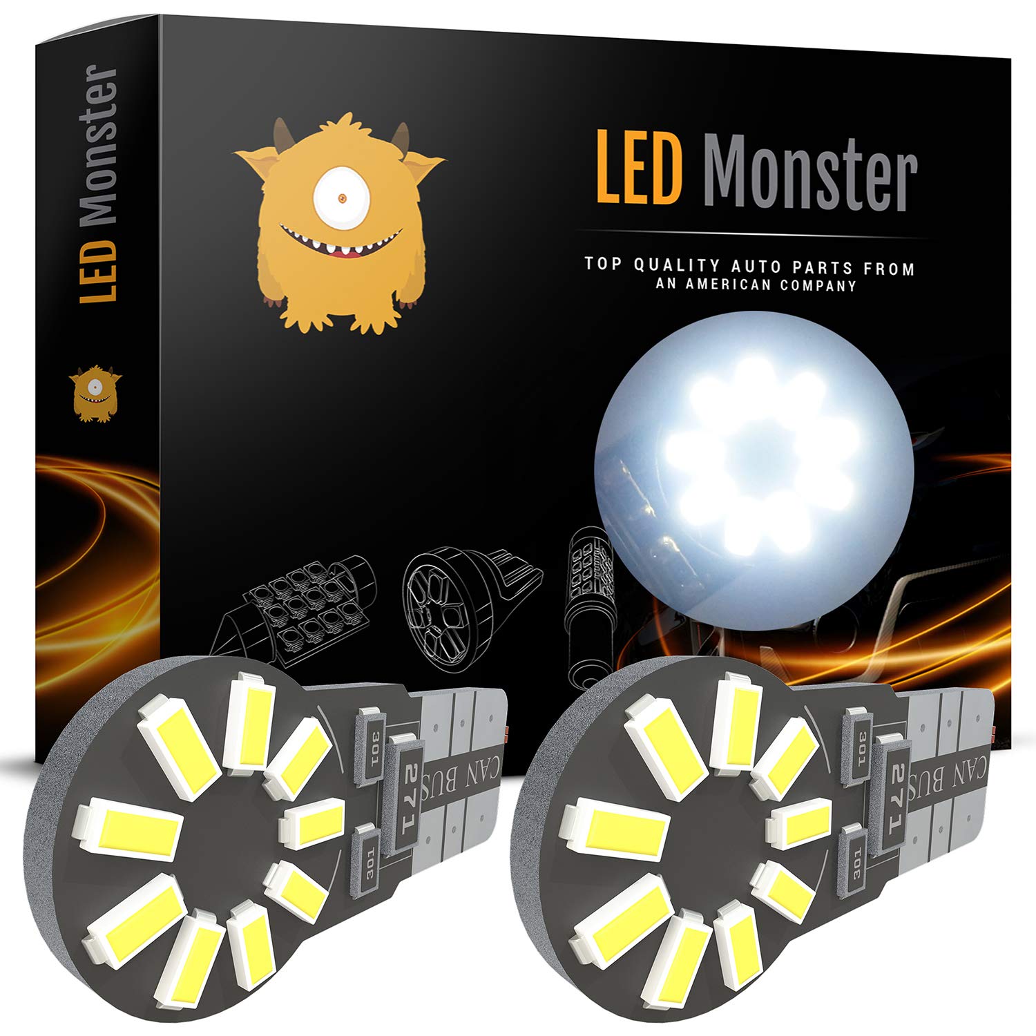 Book Cover LED Monster 194 Led Bulb 6000K White - Best For License Plate Light & Dome Light Position - T10 LED Bulbs 12 Volt - Luces Led Para Autos - Automotive Accessories for Car & Truck - 3 Years Warranty