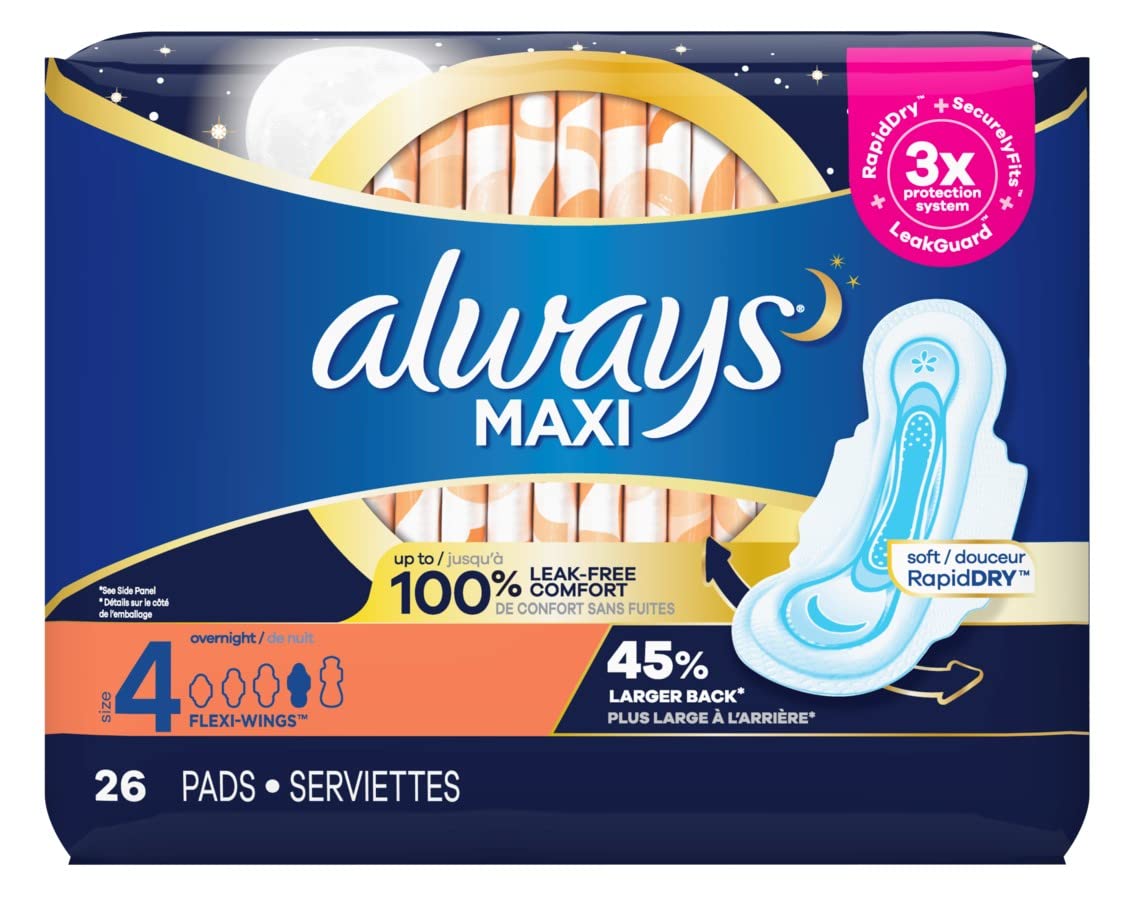 Book Cover Always Pads Size 4 Maxi 26 Count Overnight (Pack of 3)