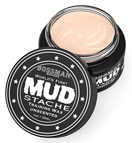 Book Cover Bossman MUDstache Unscented Mustache Wax – No Pull - Spreads Easy for a Strong Non-Tacky 24 hr Hold - Tame, Train and Style - Moustache Wax for Men (1oz)