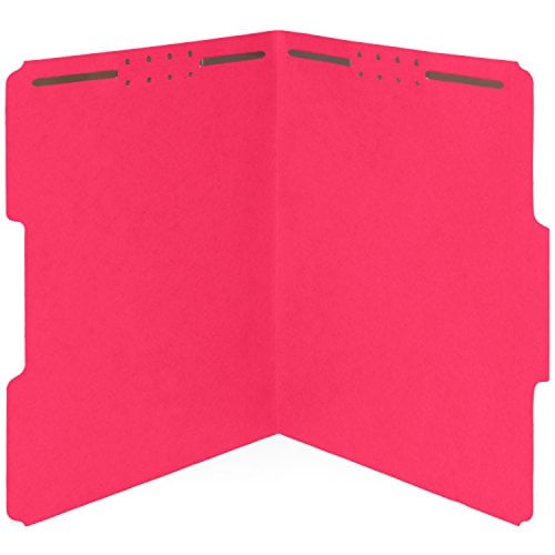 Book Cover 50 Red Fastener File Folders - 1/3 Cut Reinforced Assorted Tab - Durable 2 Prongs Designed to Organize Standard Medical Files, Law Client Files, Office Reports - Letter Size, Red, 50 Pack