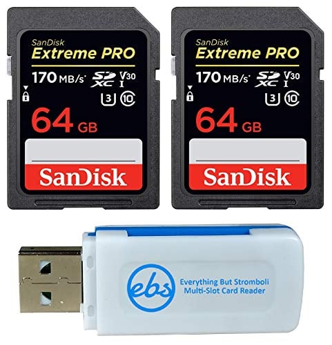 Book Cover SanDisk 64GB (Two Pack) Extreme Pro Memory Card (SDSDXXG-064G-GN4IN) SDXC 4K V30 UHS-I with Everything But Stromboli (TM) Combo Reader
