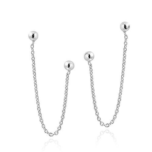 Book Cover AeraVida Rare Double Ball Cartilage Piercing Chain .925 Sterling Silver Earrings