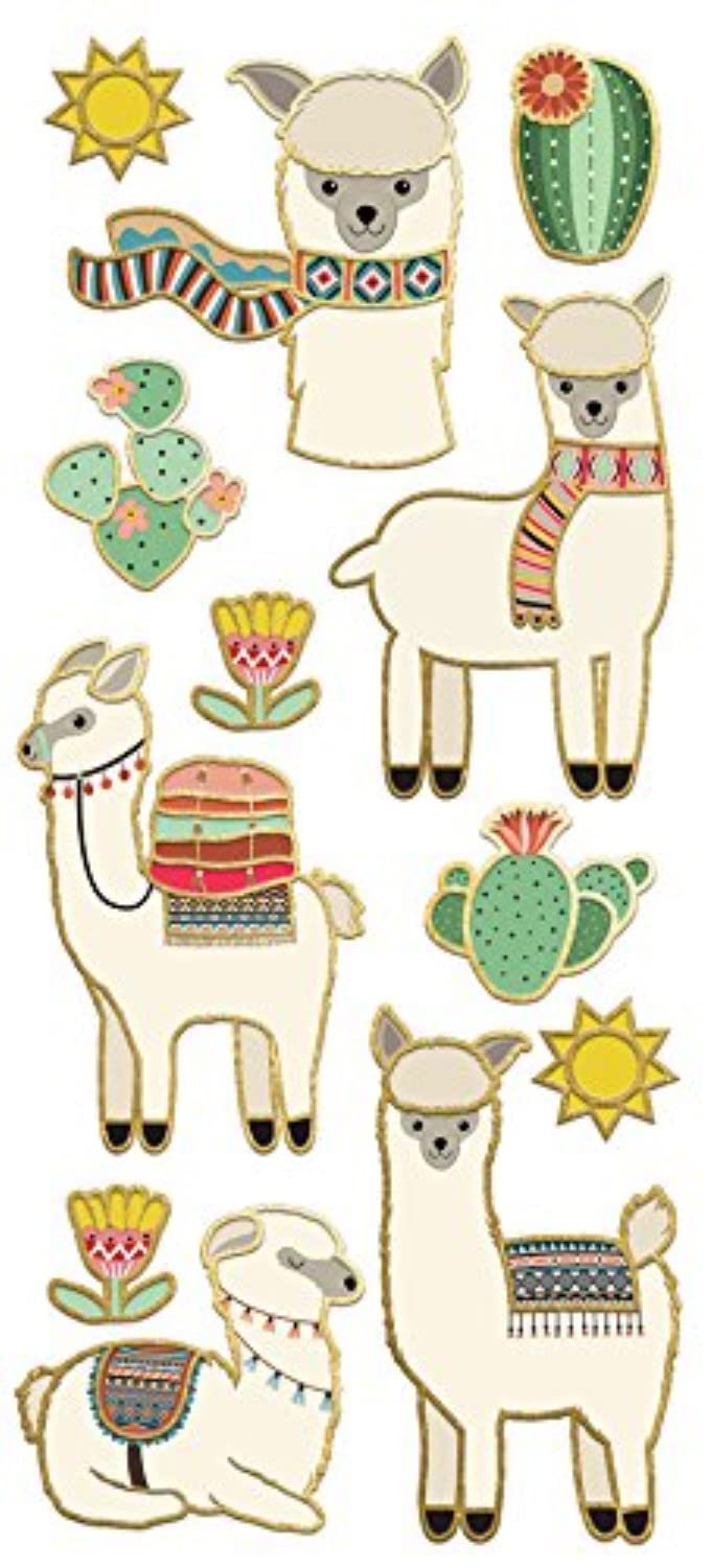 Book Cover Paper House Productions Stickers Faux Enamel, Llamas (3 Pack), 3 Count