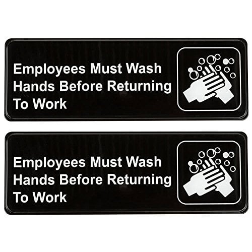 Book Cover Employees Must Wash Hands Before Returning to Work Sign (Pack of 2) Black and White, 9