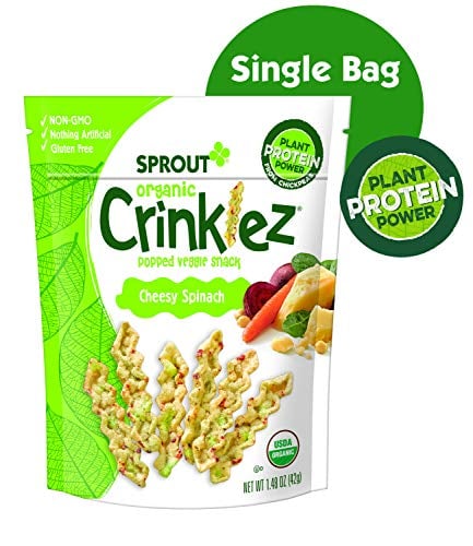 Book Cover Sprout Organic Crinklez Toddler Snacks, Cheesy Spinach, 1.48 Ounce Bag (Single)
