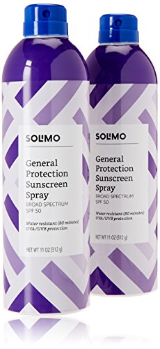 Book Cover Amazon Brand - Solimo SPF 50 Continuous Sunscreen Spray Broad Spectrum, General Protection, Water Resistant 80 Minutes, 11 Ounce (Pack of 2)