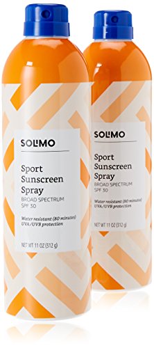 Book Cover Amazon Brand - Solimo Sport SPF 30 Continuous Sunscreen Spray Broad Spectrum, Water Resistant 80 Minutes, 11 Ounce (Pack of 2)