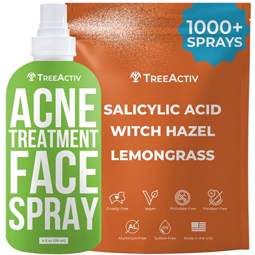 Book Cover TreeActiv Acne Treatment Face Spray, 4 fl oz | Reduces Occurrence of Hormonal, Severe, & Cystic Acne, Clarifying Salicylic Acid Face Mist for Men & Women | Pore Minimizer for Face | 1000+ Sprays