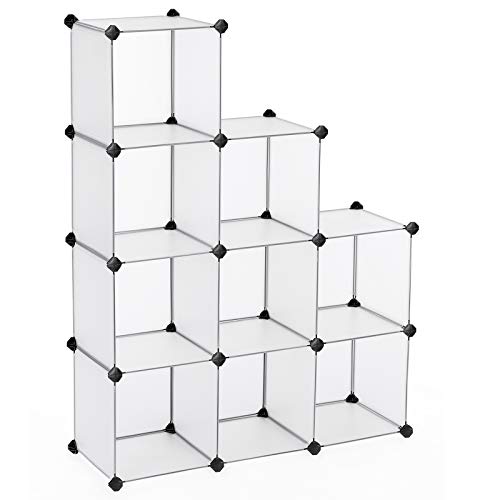 Book Cover SONGMICS Cube Storage Organizer, 9-Cube Book Shelf, DIY Plastic Closet Cabinet, Modular Bookcase, Storage Shelving for Living Room, Office, 36.6 x 12.2 x 48.4 Inches, White