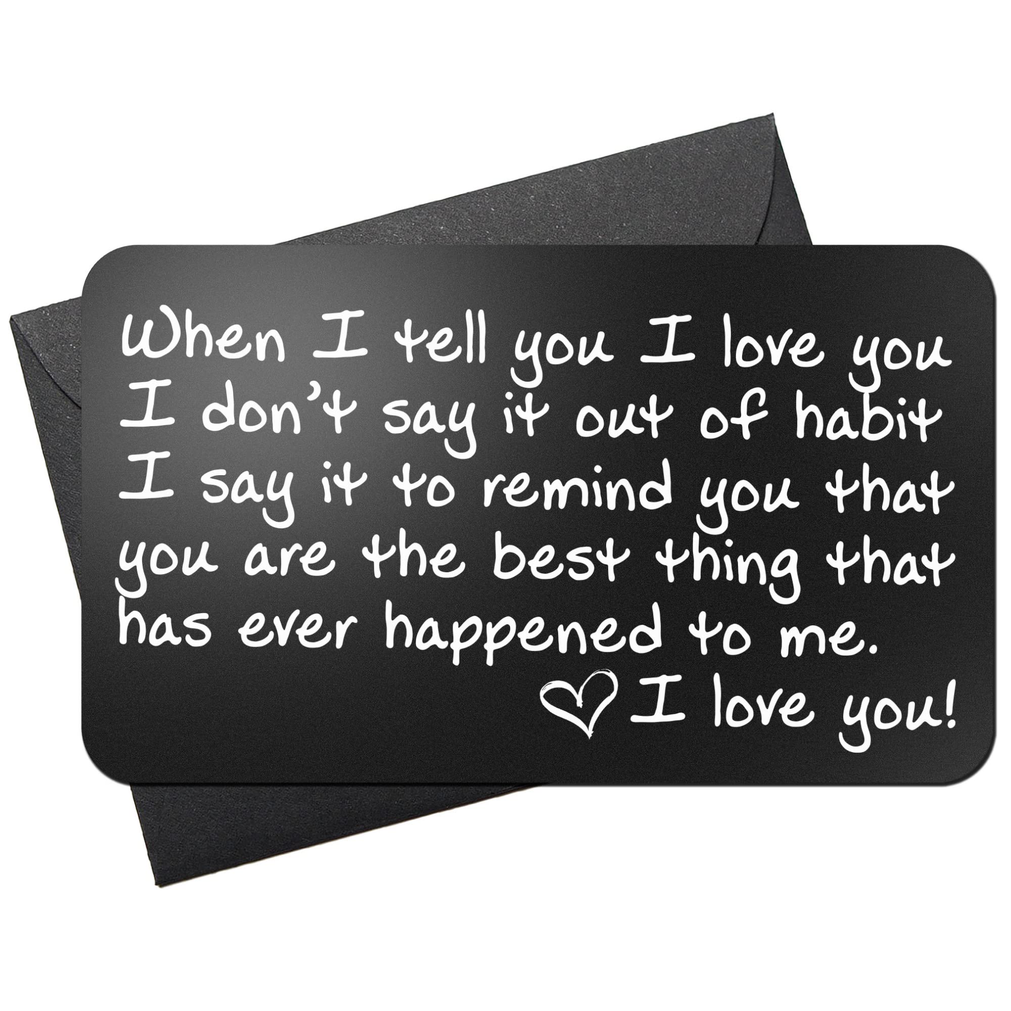 Book Cover Wallet Card Love Note | Engraved Aluminum Anniversary Gifts for Men & Women | Husband Gifts from Wife | Boyfriend Gift Idea | Romantic Gift for Him or Her | Birthday | A Unique Way to Say I Love You!