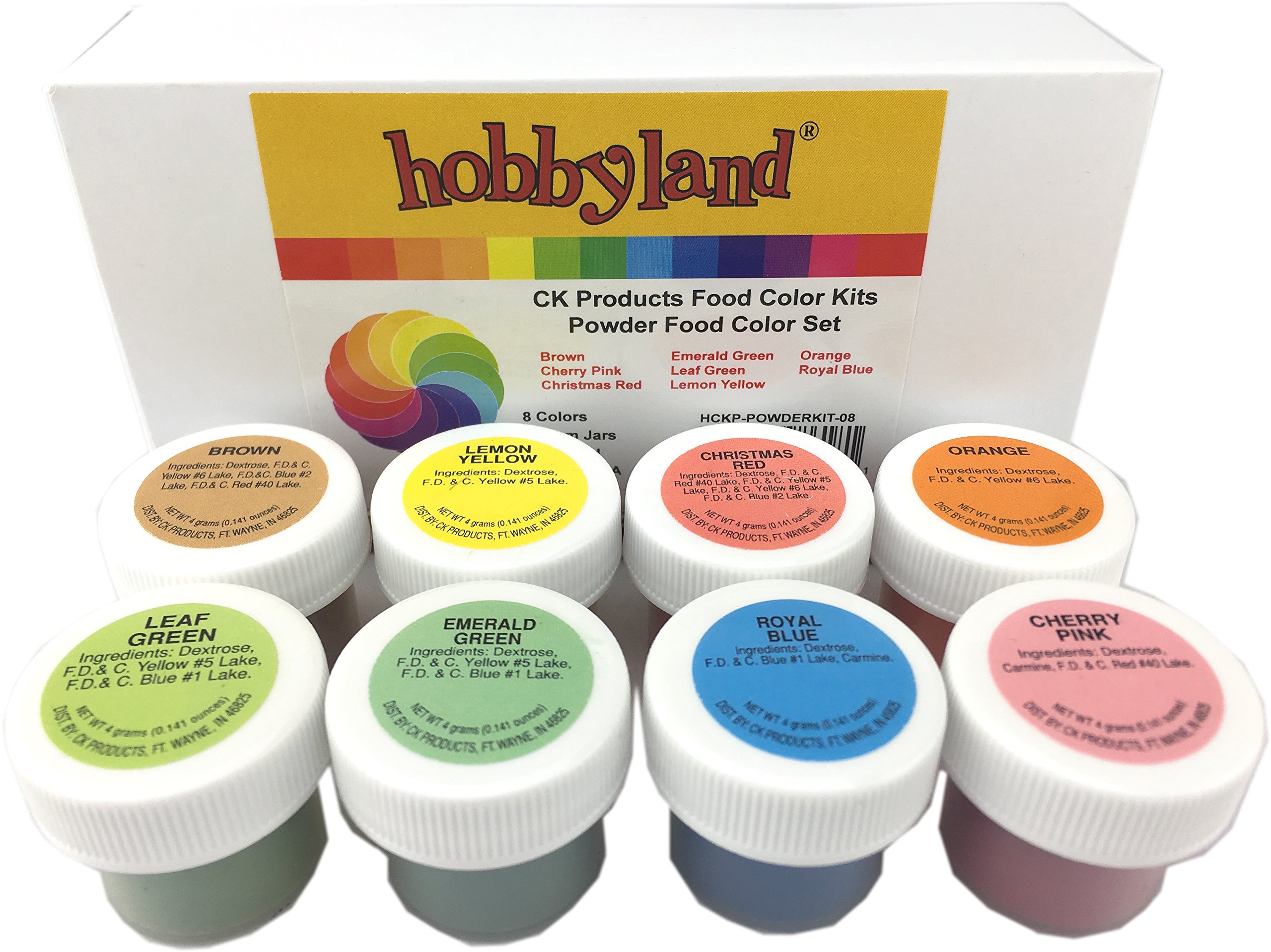 Book Cover Hobbyland CK Products Powder Food Color Kit, 8 Colors, 4 Gram Jars, Professional Powder Food Color Set