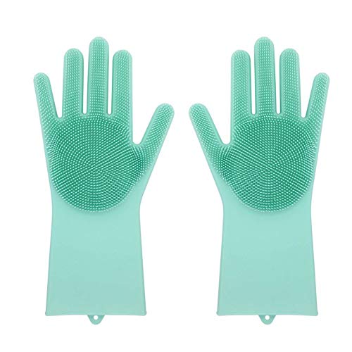 Book Cover LIVINGENIE 13 Magic SakSak Silicone Brush Scrubber Gloves Heat Resistant, for Dish wash, Cleaning, Pet Hair Care (Mint)