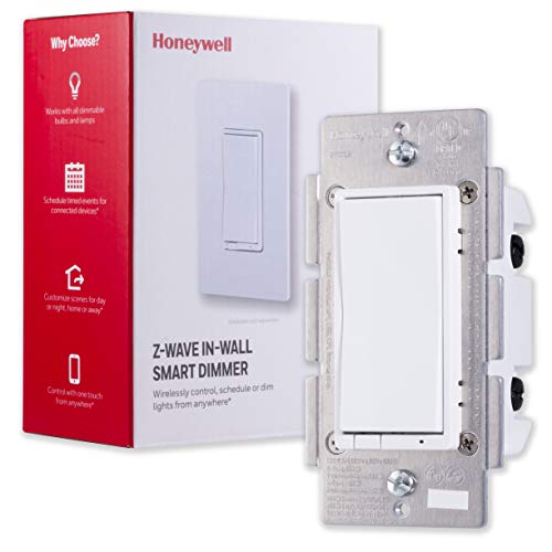 Book Cover Honeywell Z-Wave Plus Smart Light Dimmer Switch, In-Wall Paddle, Interchangeable White & Almond | Built-In Repeater & Range Extender | ZWave Hub Required - SmartThings, Wink, Alexa Compatible, 39351
