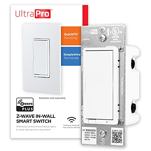 Book Cover UltraPro Z-Wave Smart Rocker Light Switch with QuickFit and SimpleWire, 3-Way Ready, Compatible with Alexa, Google Assistant, ZWave Hub Required, Repeater/Range Extender, White Paddle Only, 39348