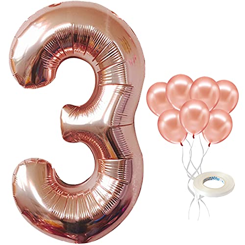 Book Cover Rose Gold 3 Balloon Number Set – Large, 40 Inch | Foil 3 Balloon Rose Gold with Latex Balloons | Rose Gold 3rd Birthday Decorations Girls | Rose Gold Number 3 Balloon for Anniversary Party Supplies