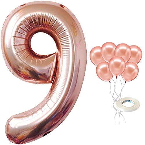 Book Cover Rose Gold 9 Balloon Number – Large, 9th Birthday Balloon Party Decorations Supplies | Great for Anniversary 9 Years Old, Birthday, and Wedding | Match for Other Birthday Balloon Numbers for All Ages