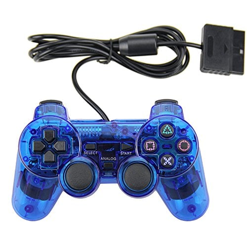 Book Cover PS2 Wired Controller, Double Shock Dual Vibration Twin Shock Gamepad for Sony Playstation 2, Blue