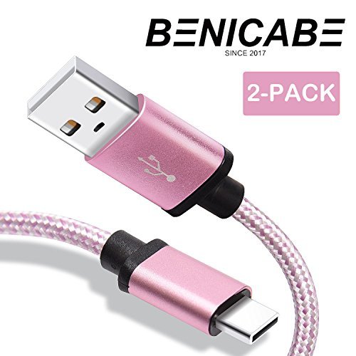 Book Cover for Samsung Galaxy S8 Charger, Benicabe (2-Pack 6FT) USB Type C Fast Charging Cable Nylon Braided Cord with Velcro Straps for Samsung S10 S10e, S9 S9 Plus Note 8, Pixel 2, LG V20 (Pink White)