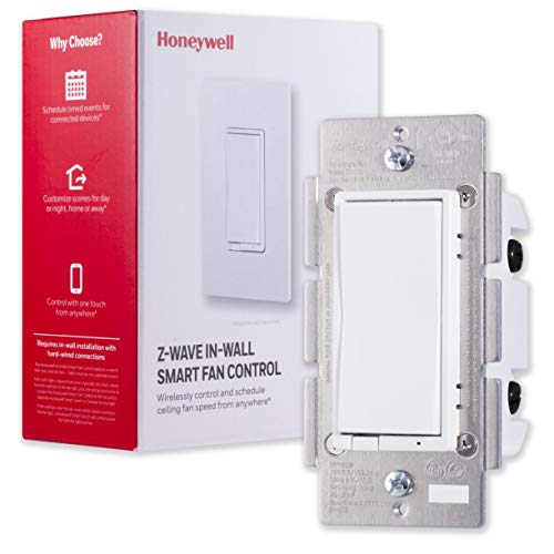 Book Cover Honeywell Home UltraPro Z-Wave Plus Smart Fan Speed Control, In-Wall White & Almond Paddles | Repeater Range Extender | ZWave Hub Required - Alexa and Google Assistant Compatible, 39358