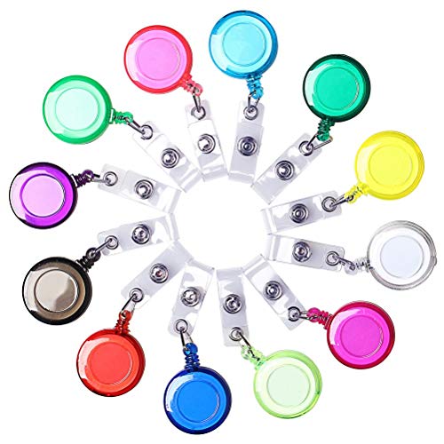 Book Cover Wode Shop 12 Pieces Retractable Id Badge Holder, Retractable Badge Reels for ID Card(Colorful)